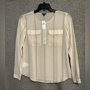 Ann Taylor Cream and Tan Striped Blouse